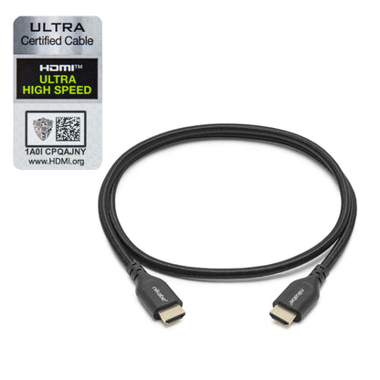 Nikabe HDMI 2.1 kabel 1m sort med stik i begge ender, Ultra High Speed-certificeret label, QR-kode, understøtter 8K/60Hz 4K/120Hz.