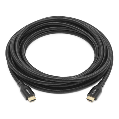 Nikabe HDMI 2.1 kabel sort 5m med guldbelagte stik, 8K/60Hz og 4K/120Hz support, Nikabe-logo ved stik.