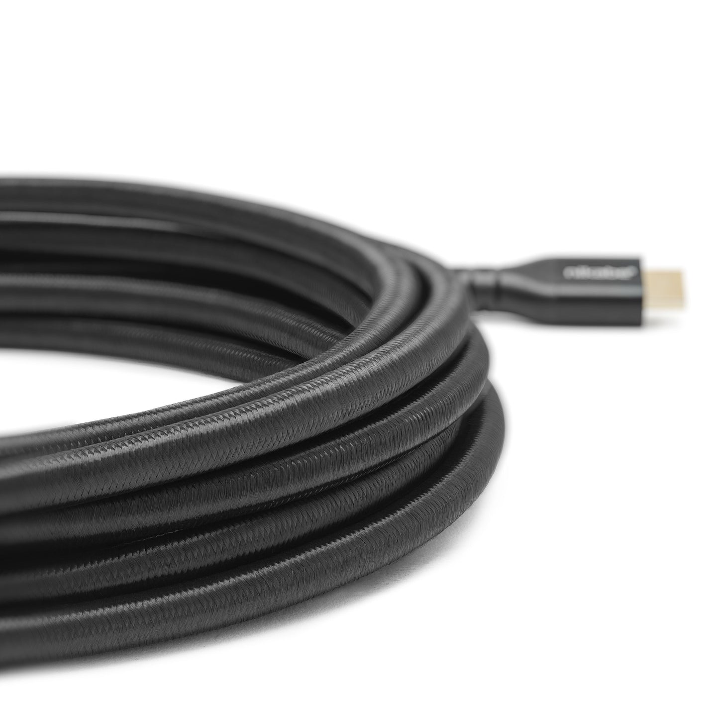 HDMI 2.1 kabel, sort flettet, USB-C stik, understøtter 8K/60 Hz og 4K/120 Hz, længde 5 meter.