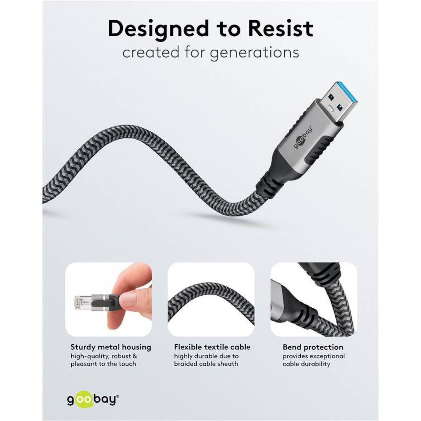 Netværkskabel USB-A til RJ45, 2 m, metalhus, flettet kabel og bøjebeskyttelse.