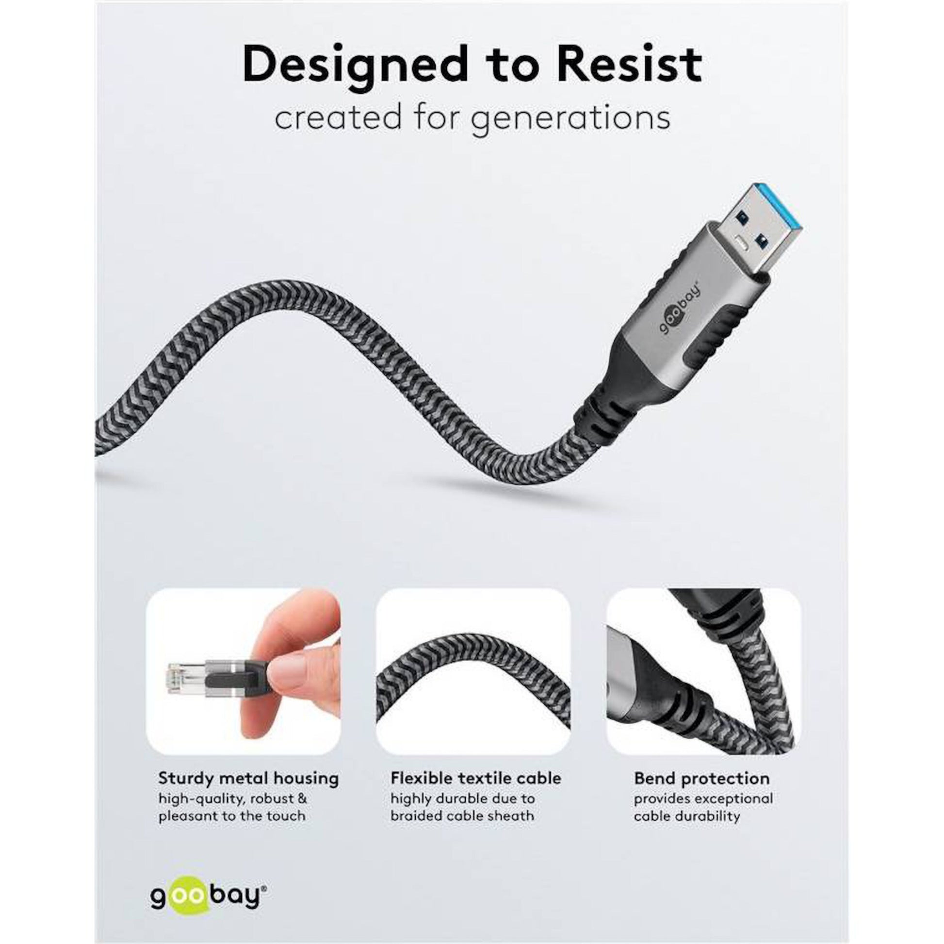 Netværkskabel USB-A til RJ45, 2 m, metalhus, flettet kabel og bøjebeskyttelse.