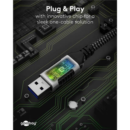 Netværkskabel USB-A 2m med transparent sektion og synlig chip på printpladebaggrund.