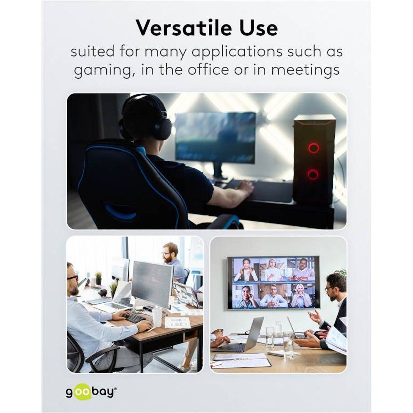 Goobay netværkskabel USB-A 2m bruges til gaming, kontor eller videoopkald for hurtig, stabil internetforbindelse.