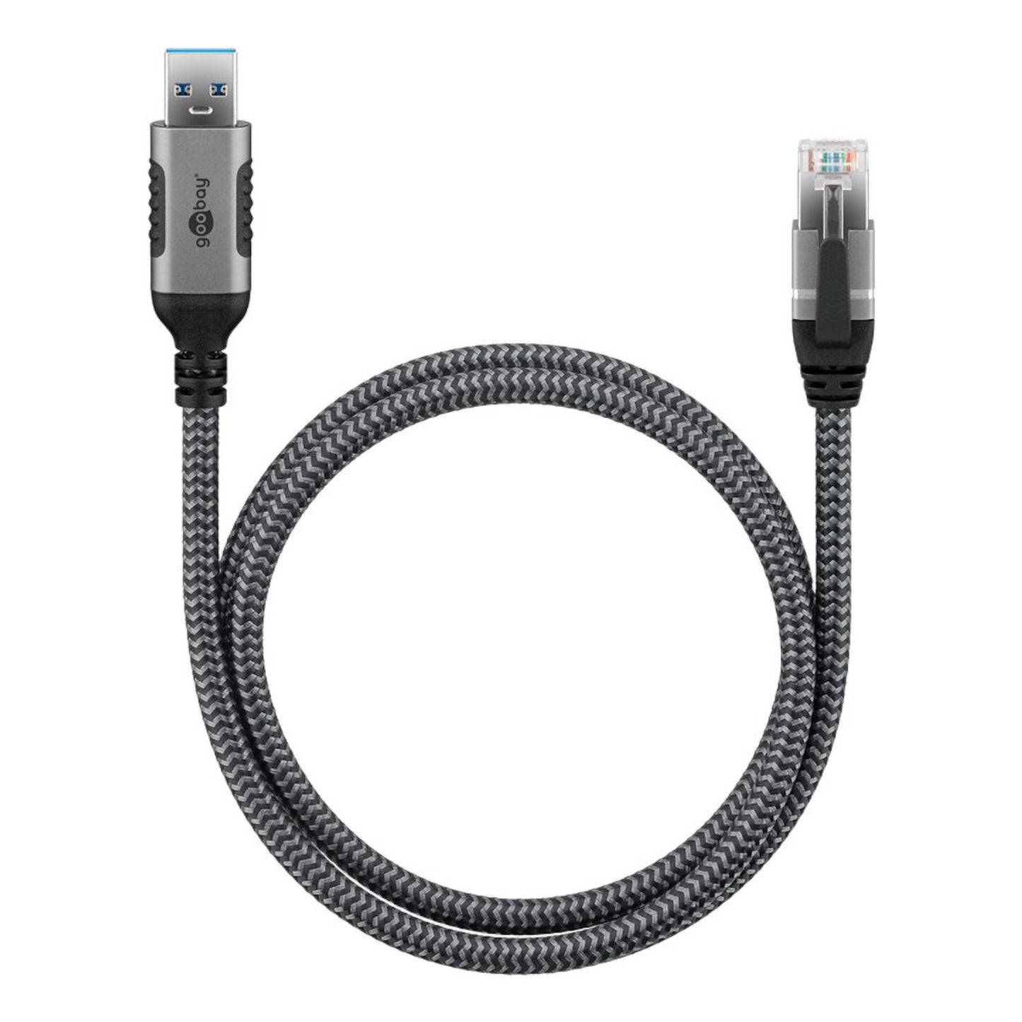 Netværkskabel USB-A til RJ45 2 m, USB 3.0 stik, sort kabel til gigabit Ethernet-forbindelse.