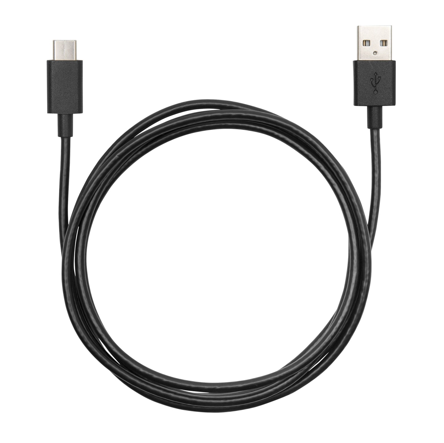 USB-C-kabel 3 m sort med USB-A og USB-C stik, datahastighed op til 480 Mb/s, kabel vist sammenrullet.