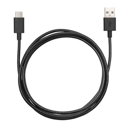 USB-C-kabel 3 m sort med USB-A og USB-C stik, datahastighed op til 480 Mb/s, kabel vist sammenrullet.