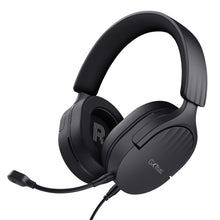 Trust GXT 489 Fayzo gaming-headset sort over-ear med polstret hovedbøjle, aftagelig mikrofon, kabel og GXT 404-logo.
