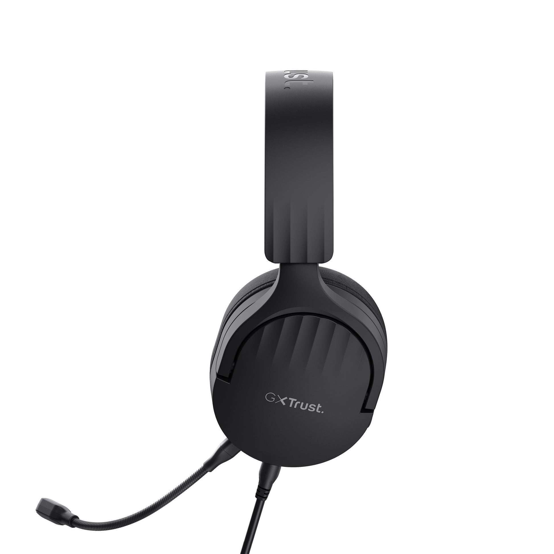 Trust GXT 489 Fayzo gaming-headset, sort, over-ear design, aftagelig mikrofon, GX Trust logo på ørekop.