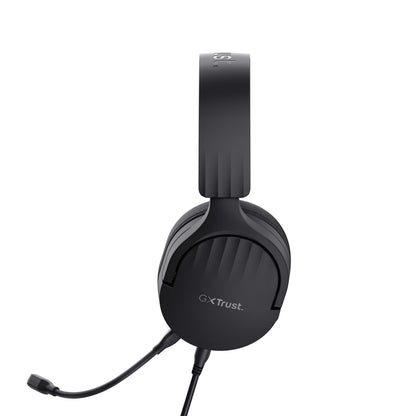 Trust GXT 489 Fayzo gaming-headset, sort, over-ear design, aftagelig mikrofon, GX Trust logo på ørekop.