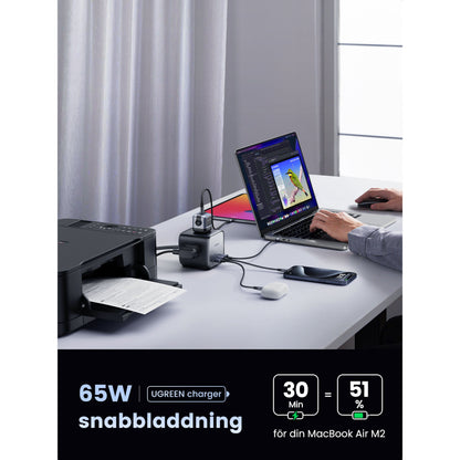 Ugreen DigiNest Cube Multilader 65W oplader laptop, smartphone, mus og printer, hurtig opladning til MacBook Air M2.