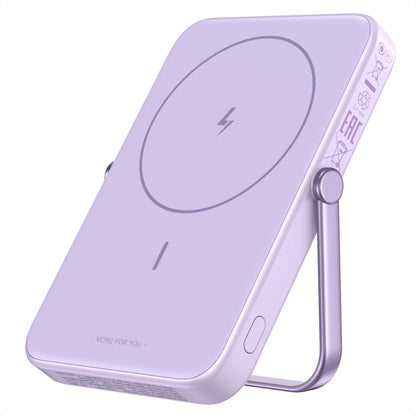 Ugreen Uno Magsafe Powerbank 5000mAh lavendel med trådløs opladning, magnetisk opladercirkel, lynikon, metalstativ.