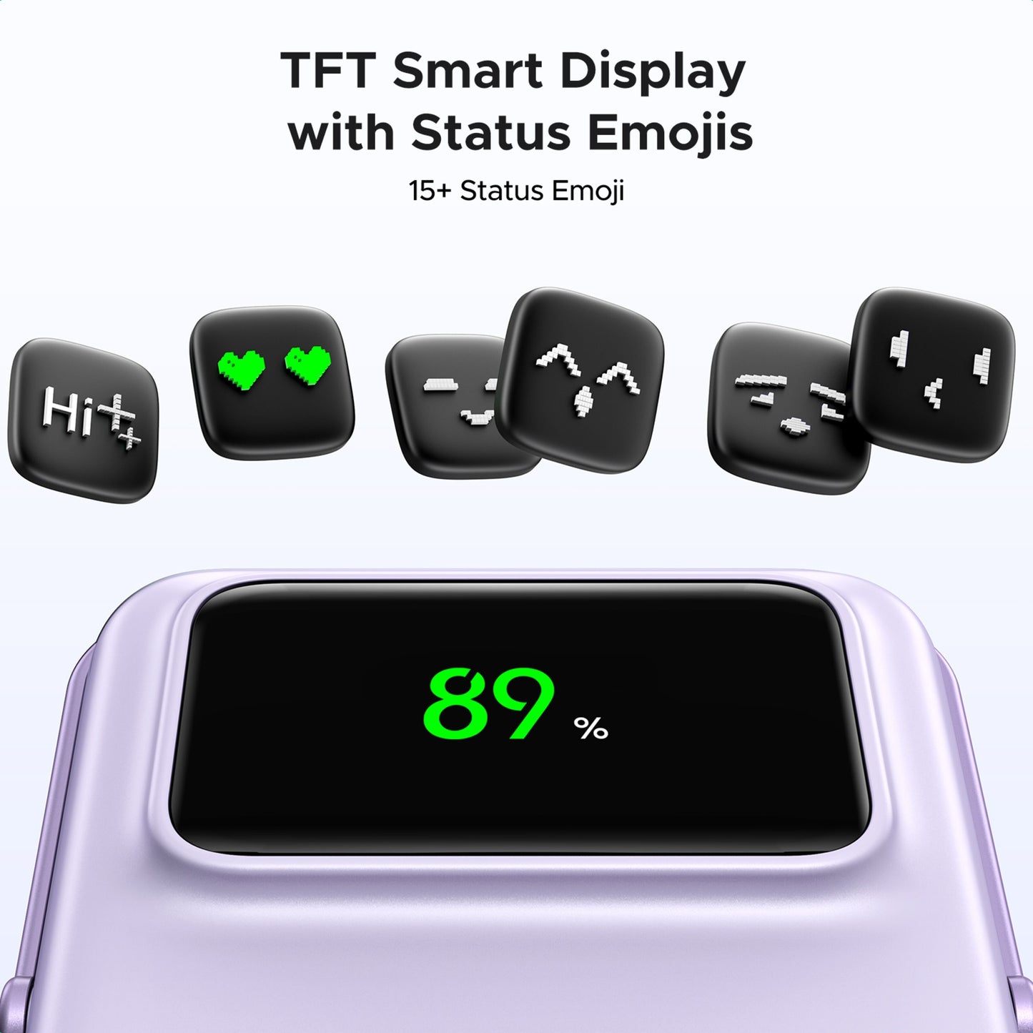 Ugreen Uno Magsafe Powerbank 5000mAh lilla, TFT smart display viser 89, tekst: 5000mAh trådløs opladning.