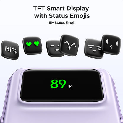 Ugreen Uno Magsafe Powerbank 5000mAh lilla, TFT smart display viser 89, tekst: 5000mAh trådløs opladning.