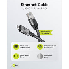 Goobay netværkskabel USB-C til RJ45 CAT 6 1m gigabit 1000 Mbit/s aluminiumsstik.