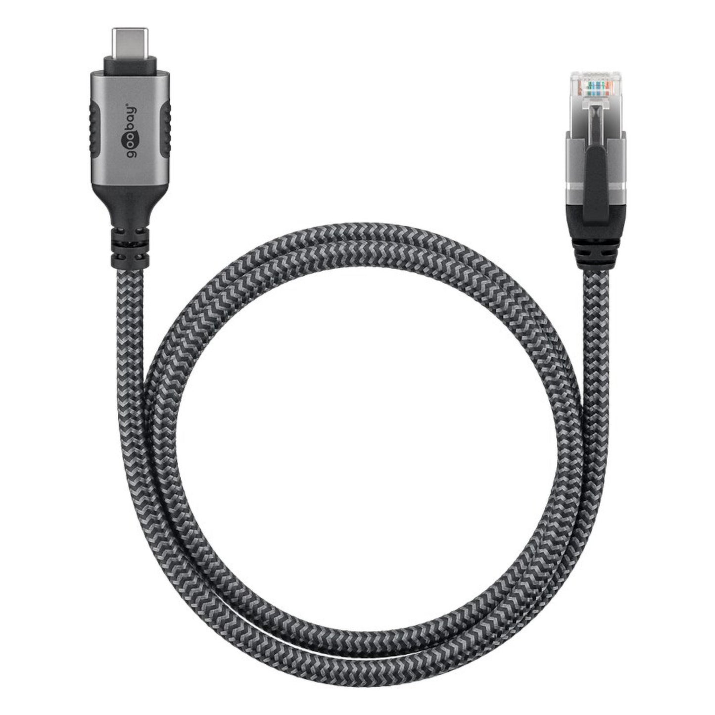 Netværkskabel USB-C 1 m coilet til gigabit netværk.