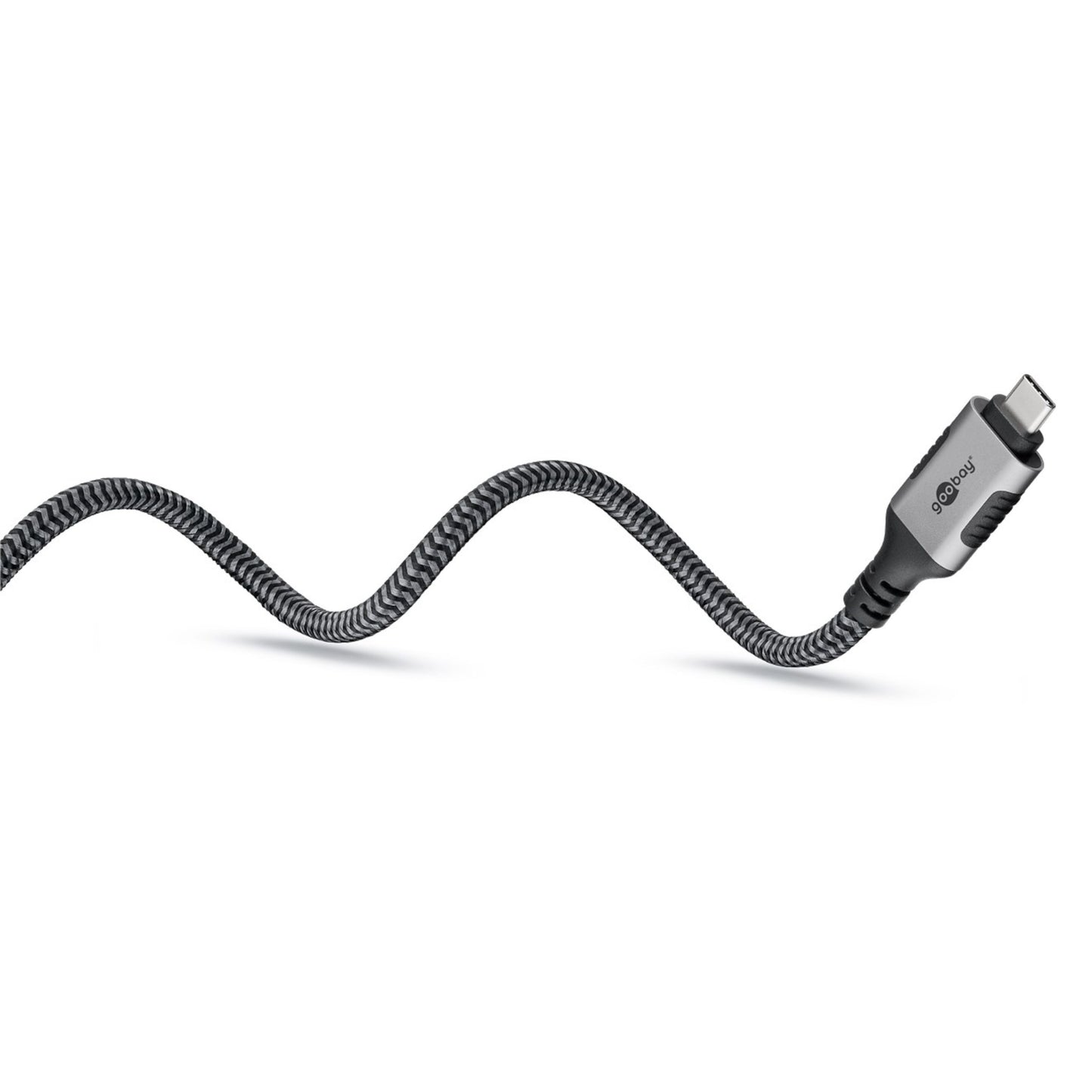 Netværkskabel USB-C 1 m sort/grå flettet design, vises i S-form, egnet til gigabit-netværk.