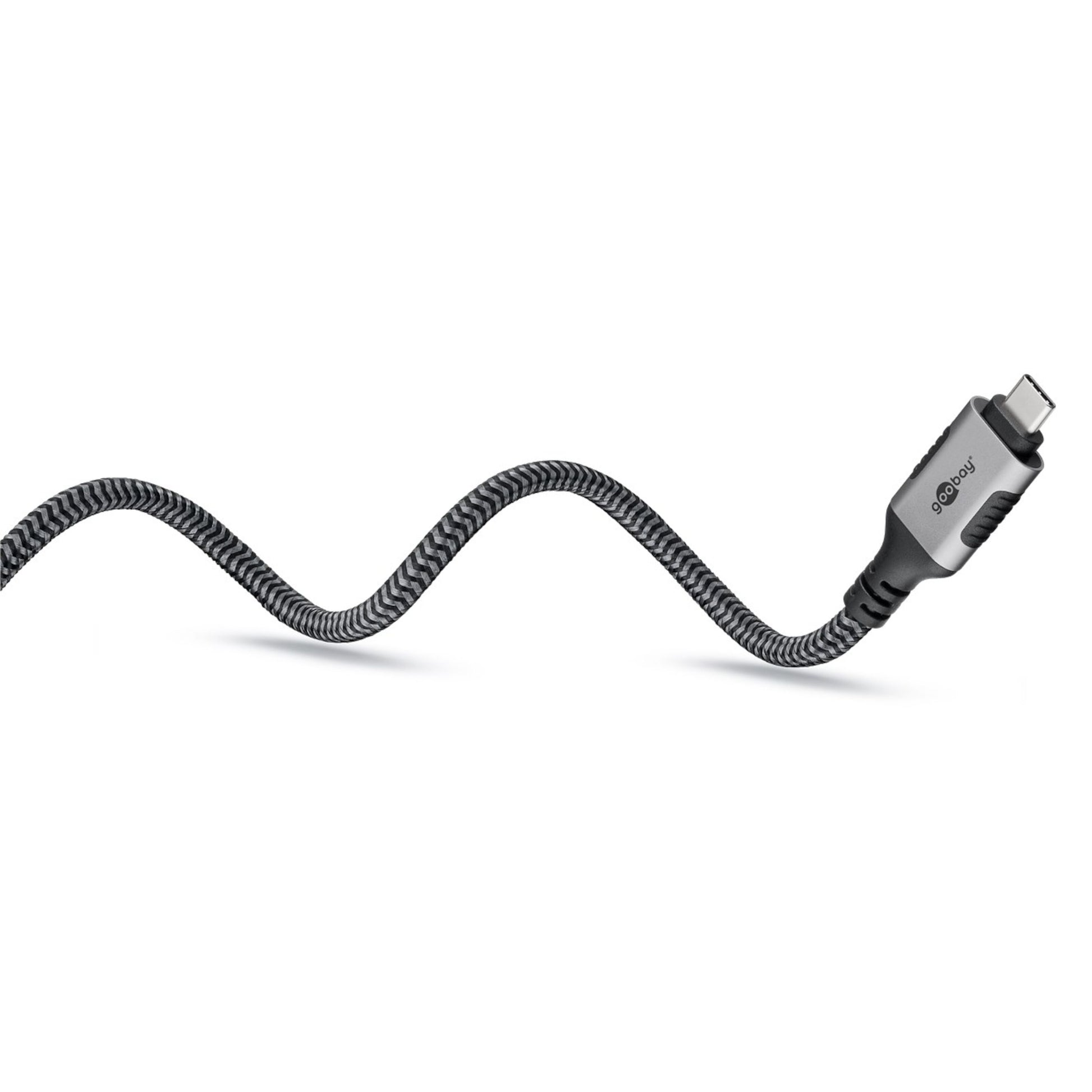 Netværkskabel USB-C 1 m sort/grå flettet design, vises i S-form, egnet til gigabit-netværk.
