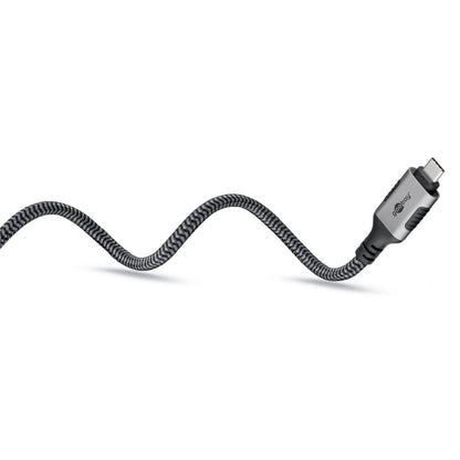 Netværkskabel USB-C 1 m sort/grå flettet design, vises i S-form, egnet til gigabit-netværk.