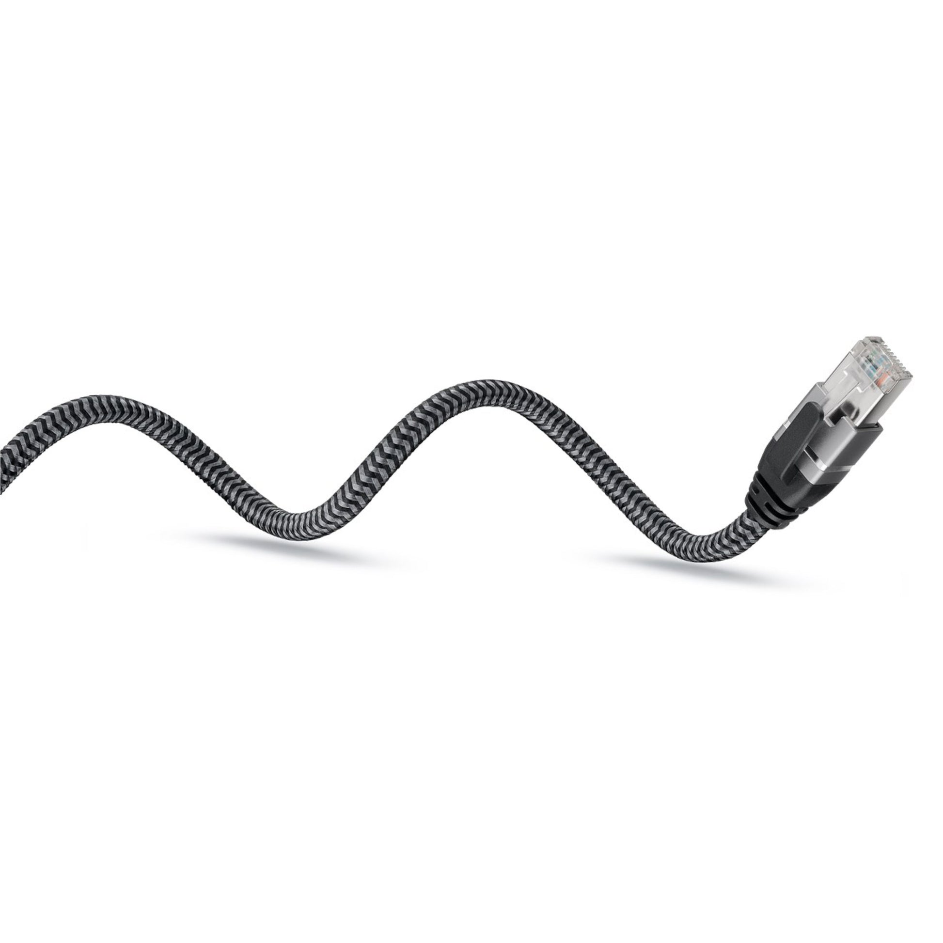 Goobay netværkskabel USB-C 1m grå/sort flettet design, buet S-form, til gigabit-netværk.