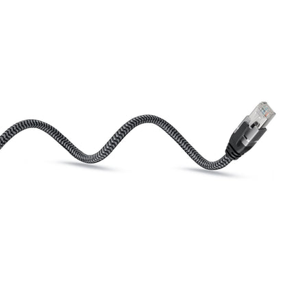 Goobay netværkskabel USB-C 1m grå/sort flettet design, buet S-form, til gigabit-netværk.