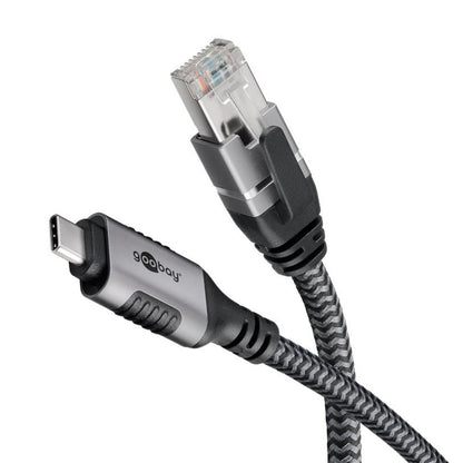 Goobay netværkskabel USB-C til RJ45, 2 m, flettet design, USB-C tilslutning og RJ45-stik til gigabit-netværk.