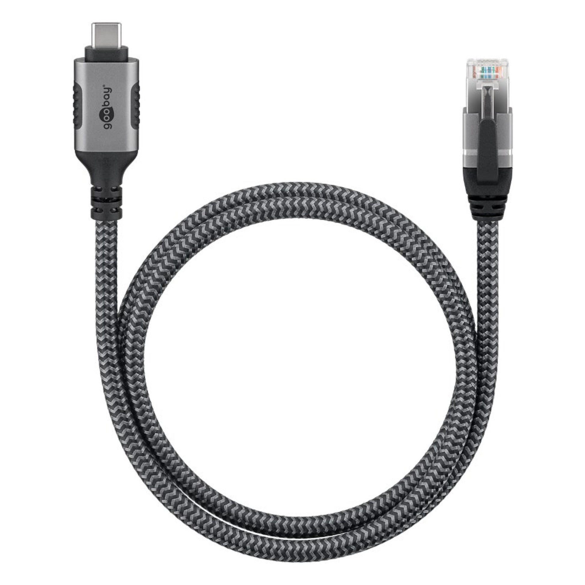 Netværkskabel USB-C til RJ45, 2 m, understøtter gigabit-netværk.