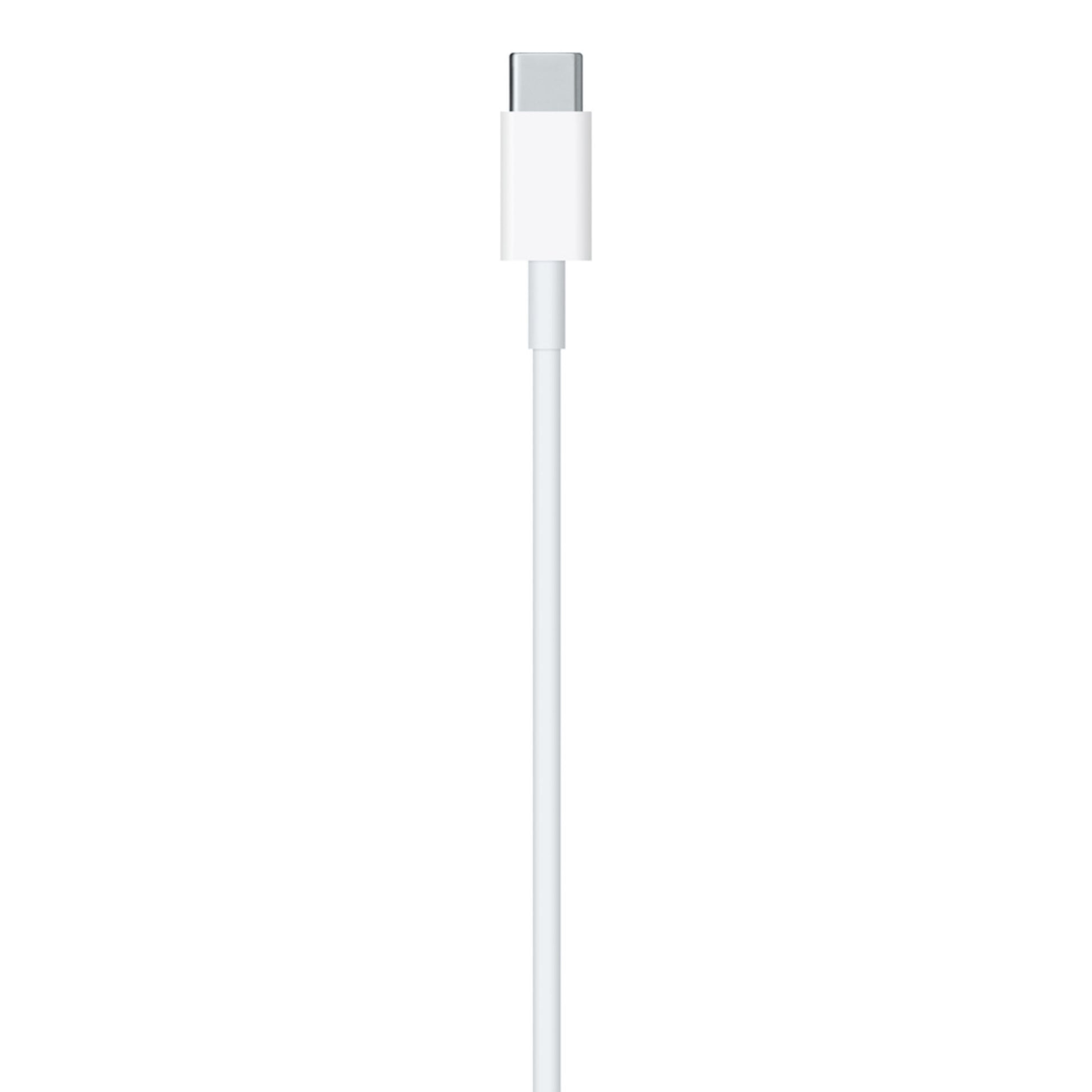 Apple USB-C til Lightning-kabel 1 m hvid med sølvstik lodret, kompatibel med hurtigopladning.