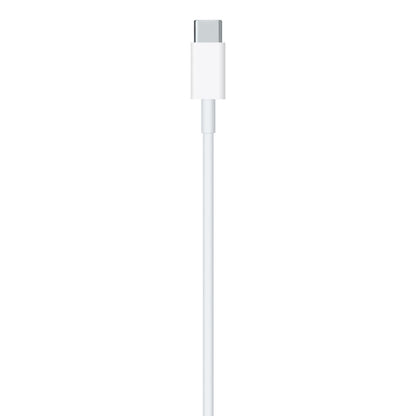 Apple USB-C til Lightning-kabel 1 m hvid med sølvstik lodret, kompatibel med hurtigopladning.