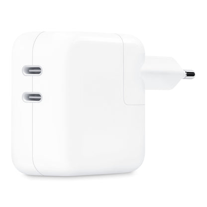 Apple 35W USB-C strømadapter med to USB-C porte og europæisk stik.