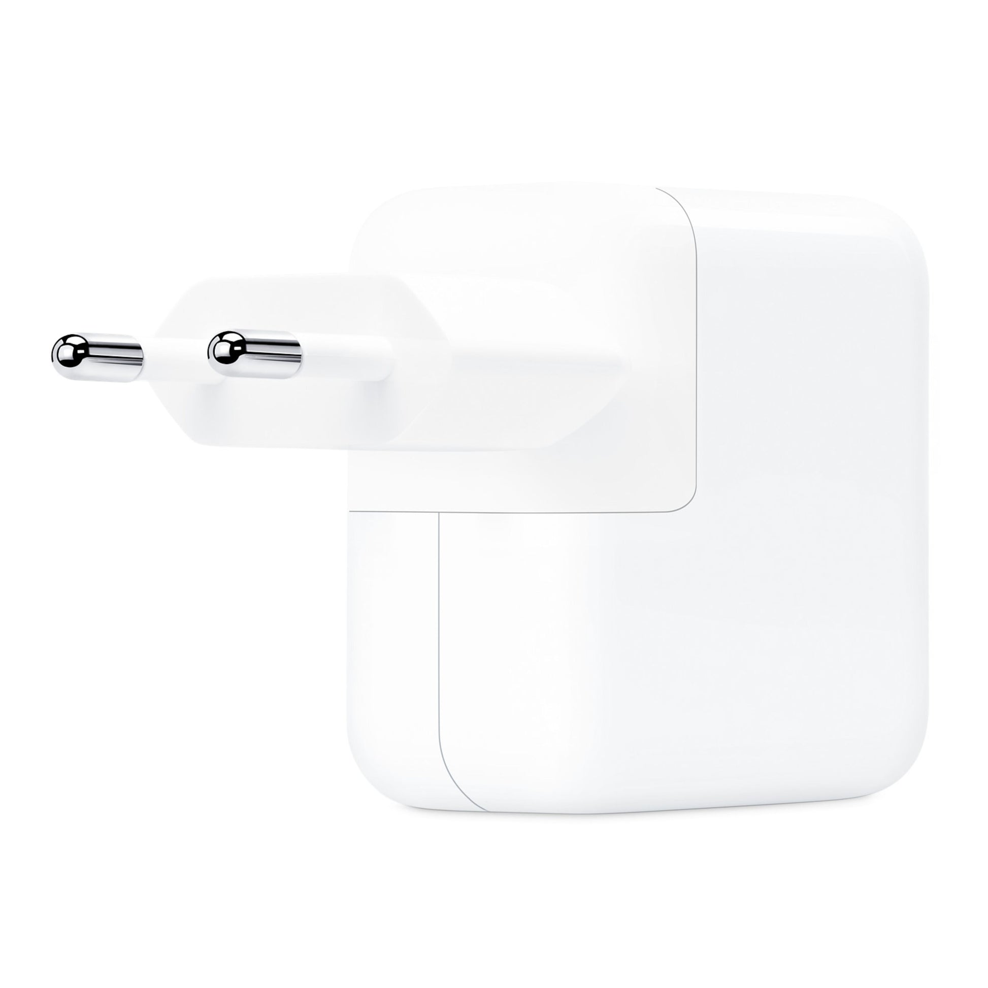 Apple 30W USB-C strømadapter hvid rektangulær oplader med to runde EU-stik til MacBook Air.