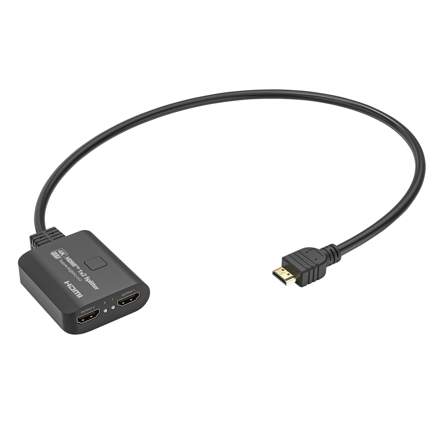 Luxorparts Aktiv HDMI-splitter 2-vejs, sort, micro HDMI han til 2x HDMI 2.0b hun, understøtter 4K.