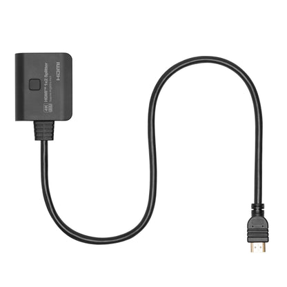 Luxorparts Aktiv HDMI-splitter 2-vejs, sort, HDMI 2.0b, 4K HDR, kabel med HDMI-stik.