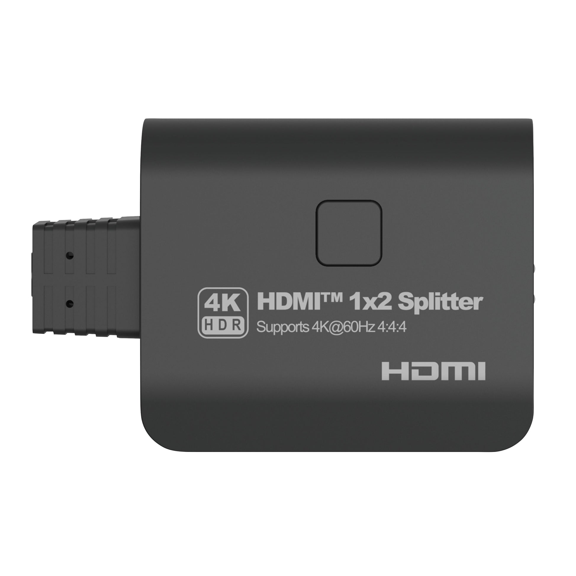 Luxorparts aktiv HDMI-splitter 2-vejs sort, HDMI 2.0b, 4K HDR 60Hz (4:4:4), HDMI-port i venstre side.