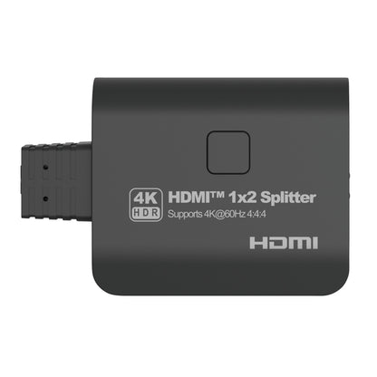 Luxorparts aktiv HDMI-splitter 2-vejs sort, HDMI 2.0b, 4K HDR 60Hz (4:4:4), HDMI-port i venstre side.
