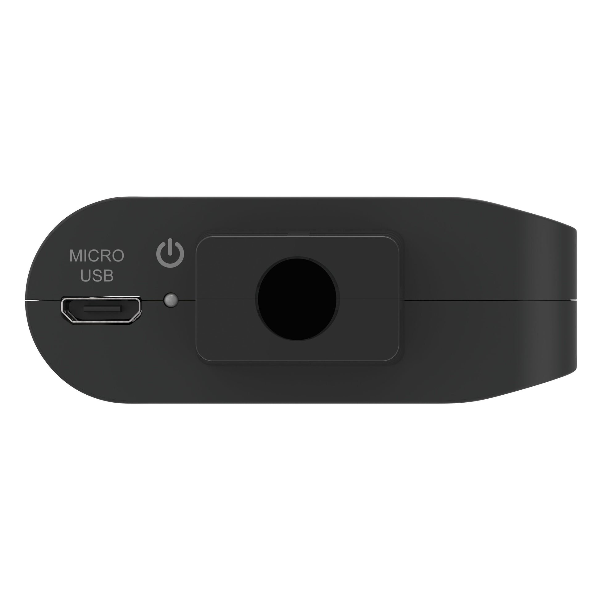 Luxorparts Aktiv HDMI-splitter 2-vejs, sort, HDMI-splitter, Micro USB-port, power-knap ikon, firkantet sidekomponent.