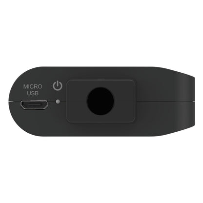 Luxorparts Aktiv HDMI-splitter 2-vejs, sort, HDMI-splitter, Micro USB-port, power-knap ikon, firkantet sidekomponent.