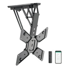 Nikabe motoriseret loftmonteret tv-beslag med justerbare metalarme, VESA-kompatibelt, fjernbetjening og app-styring.