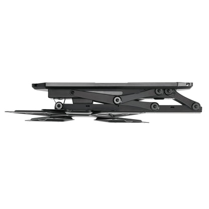 Nikabe Motoriseret tv-beslag til loftmontering i sænket position med metalramme, støttemekanisme og VESA-mount.