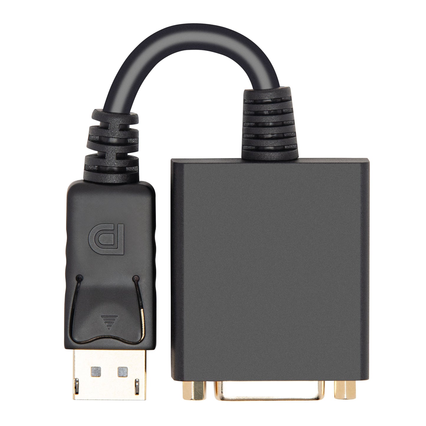 Luxorparts DisplayPort til DVI-adapter sort, DisplayPort venstre, rektangulært DVI højre, understøtter Full HD 1080p.