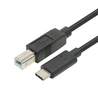 Plexgear CB231 sort USB-C til USB-B kabel 2 m med tydelige stikdetaljer, velegnet som printerkabel.