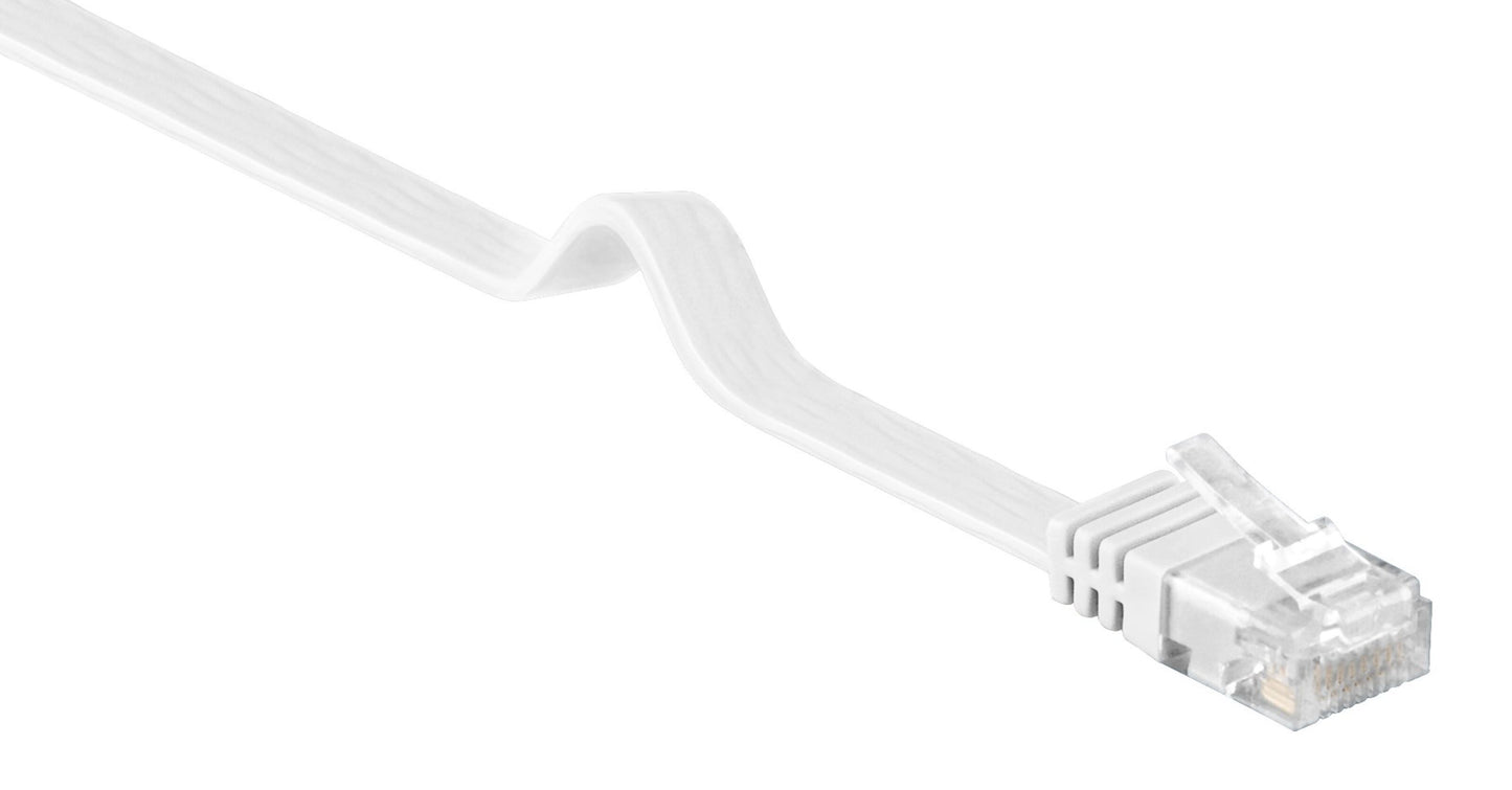Deltaco fladt UTP netværkskabel Cat. 6 hvid 20m med klar RJ45-stik.