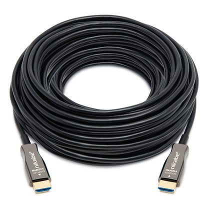 Nikabe Optisk HDMI 2.1-kabel 20m, understøtter 8K/60Hz og 4K/120Hz, guldbelagte stik, Nikabe og 8K HDMI mærker.