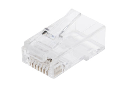RJ45-stik til rund Cat. 6 UTP-kabel, klar plast med 8 metalben, pakke med 20 stk.