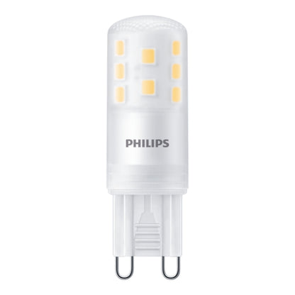 Philips LED-pære G9 470 lm, cylinderformet mat hvid, synlige gule dioder, bi-pin sokkel, varm hvid belysning.