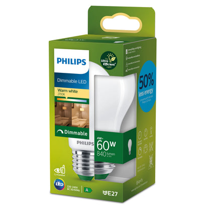 Philips Ultra effektiv E27 LED-pære 840 lm 60W varm hvid (2700K) lavt forbrug EyeComfort energiklasse A.