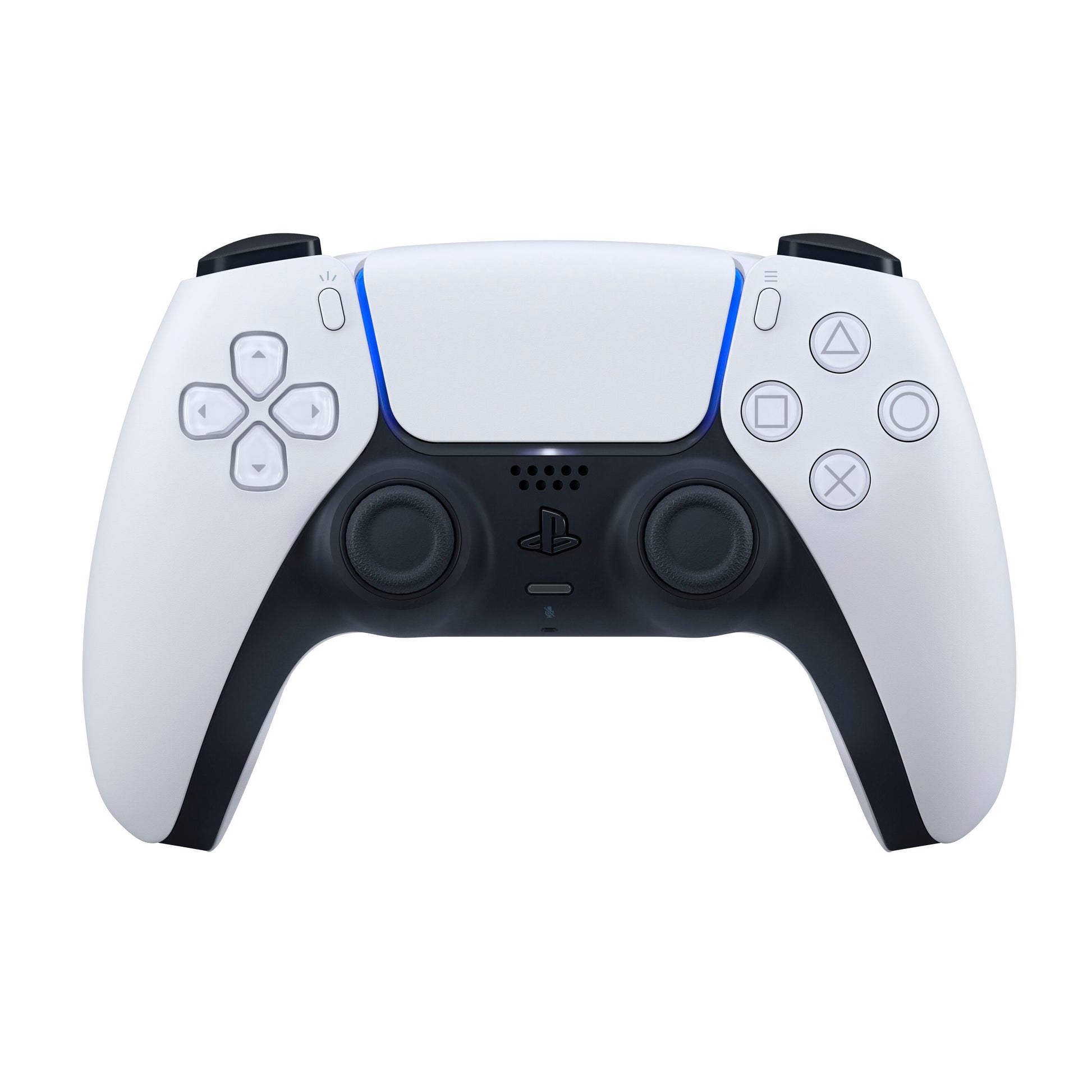 Sony DualSense V3 Trådløs controller hvid set forfra med knapper, analoge pinde og touchpad.