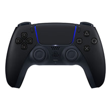Sony DualSense V3 trådløs controller sort, set forfra med analoge pinde, retningsknapper og blå LED-lys.