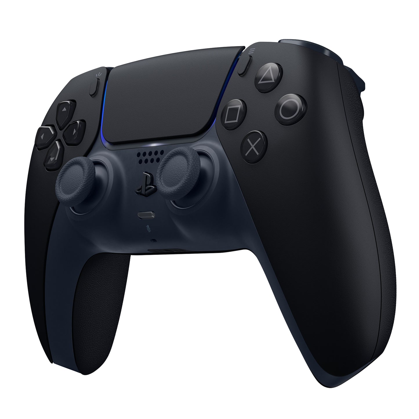 Sony DualSense V3 trådløs controller sort, lav vinkel med synlige analoge pinde, D-pad og actionknapper.