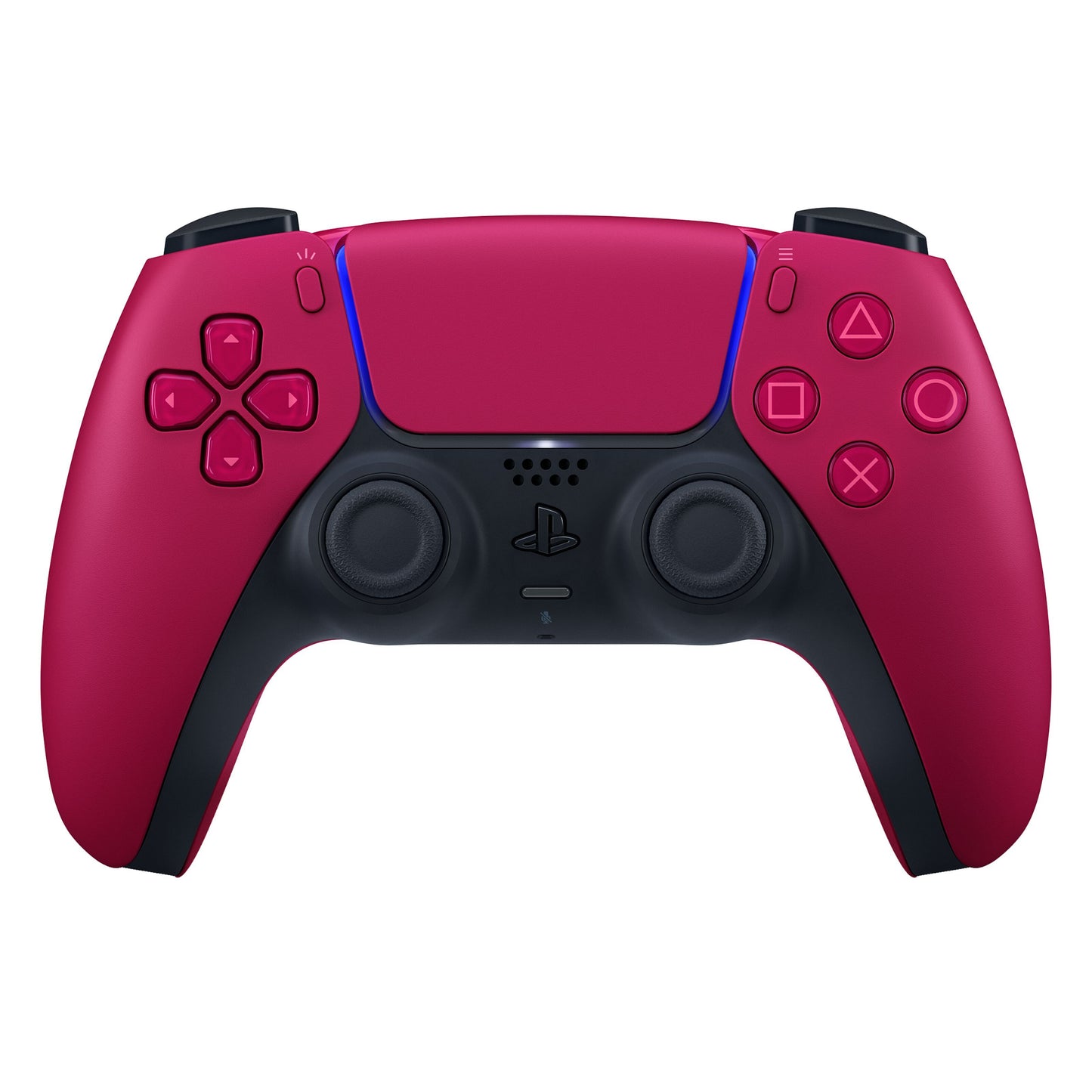 Sony DualSense V3 trådløs controller til PS5 i rød med touchpad, to joysticks og PlayStations klassiske knapper.