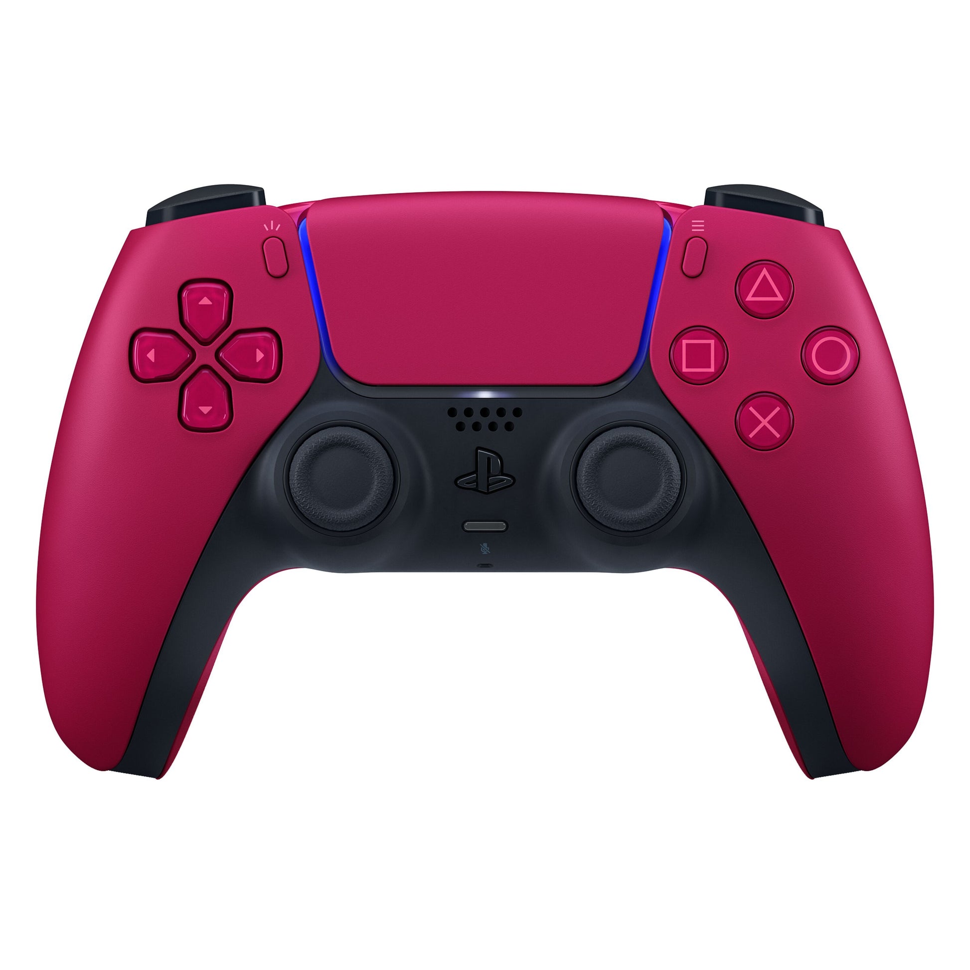 Sony DualSense V3 trådløs controller til PS5 i rød med touchpad, to joysticks og PlayStations klassiske knapper.